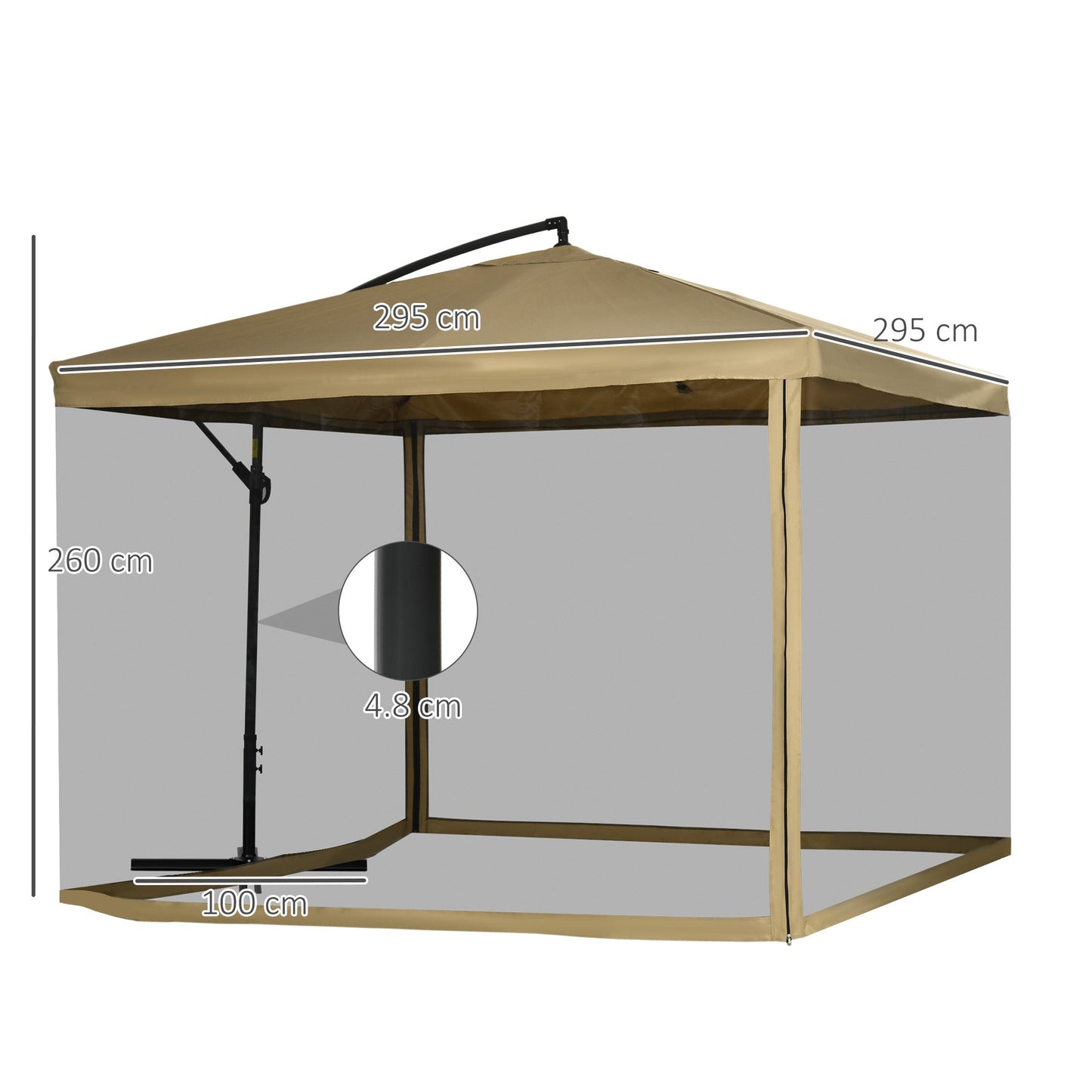 Garden Umbrella with Tilting Arm with Crank Opening and Mosquito Net, 3x3 m, Beige