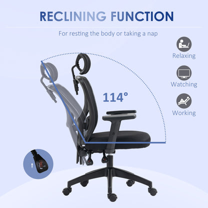 Ergonomic Office Chair with Adjustable Height, Lumbar Support and Headrest, 66x61x106-116cm Black