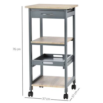Kitchen Trolley Food Cart with Drawer, 2 Shelves and Pull-Out Tray, 37x37x76cm, Grey