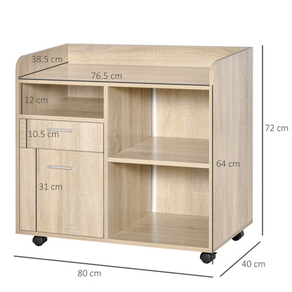 Multi-Use Printer Stand, Office Cabinet, Low Cabinet, Multipurpose Cabinet with 4 Wheels, Oak, 80x40x72cm