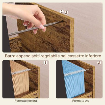 Printer Cabinet with 3 Drawers, 2 Open Shelves and Cable Hole, in MDF, 80x40x65.5 cm, Brown and Black