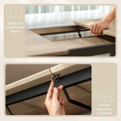 Industrial Dining Table for 6-8 People with Round Drop-Leaf Top, in Wood and Steel, 180x80x75 cm