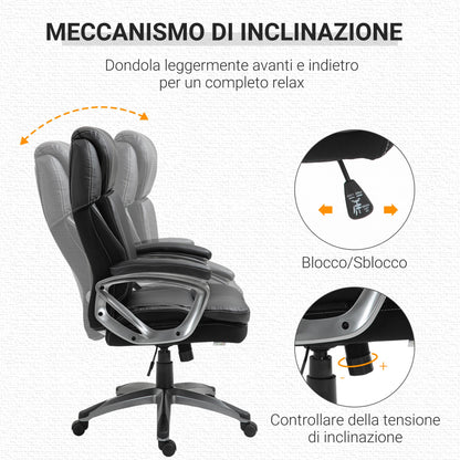 Ergonomic office armchair with headrest, adjustable height and swing, swivel chair with wheels, 68x76x117-125cm, black