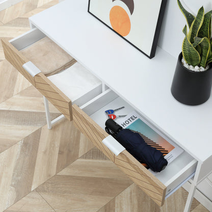 Modern Console Table for Entryway and Living Room with 2 Metal Drawers 100x30x75cm - White