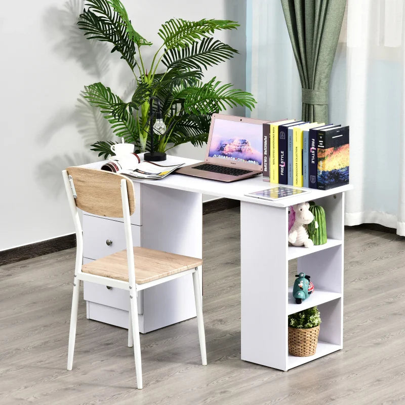 Computer Desk for Bedroom and Office with Drawer Unit and Wooden Storage Shelves 120x49x72cm White