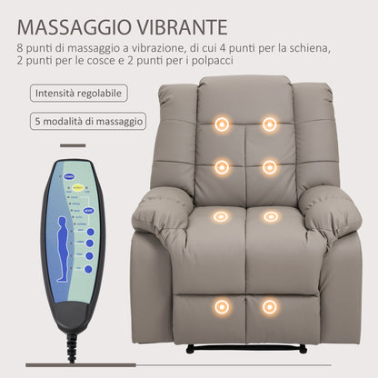 Relax Armchair with 8 Massage Points and 165° Reclining in Faux Leather, Grey