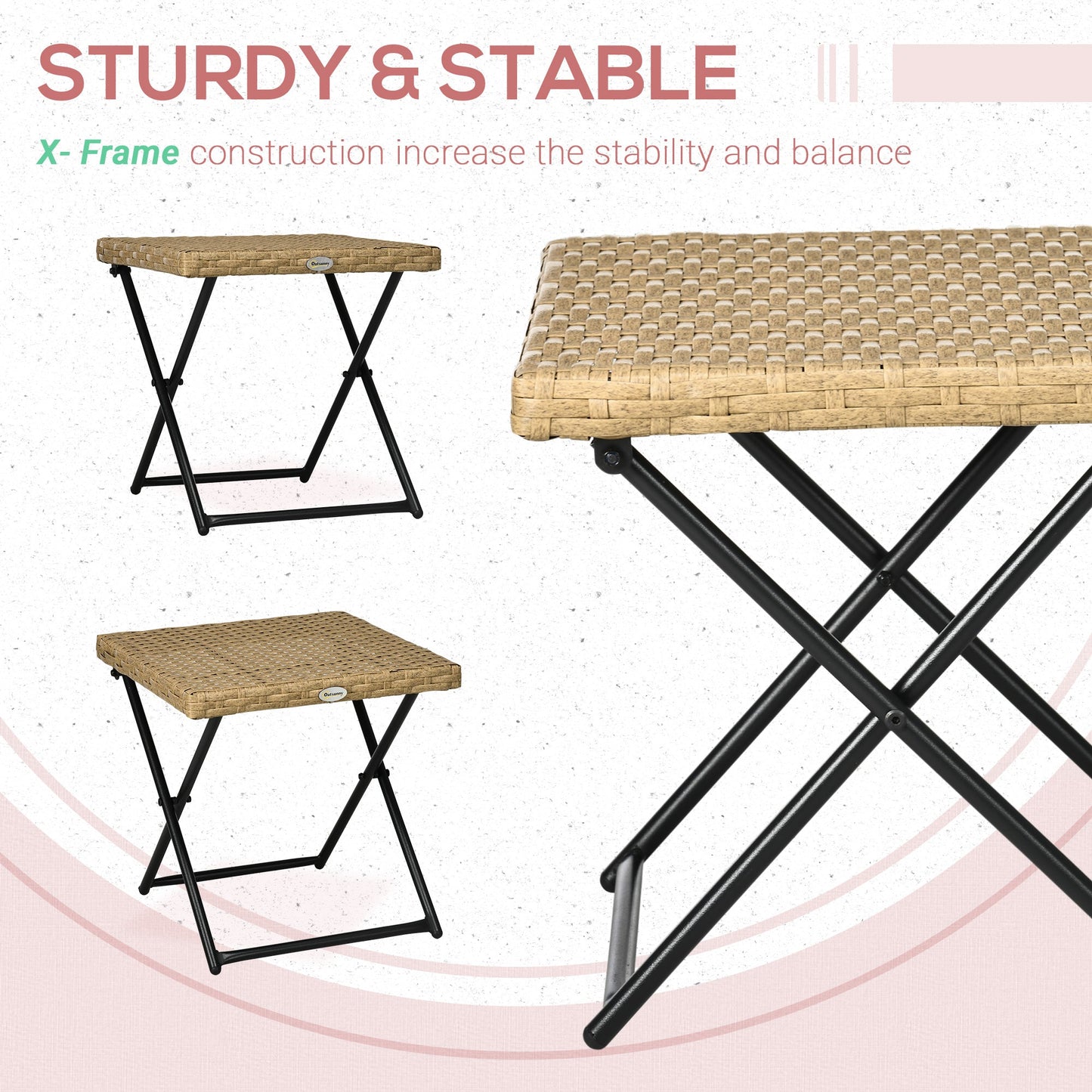 Space-saving Folding Garden Table in Synthetic Rattan and Steel, 40x40x40cm, Wicker Color