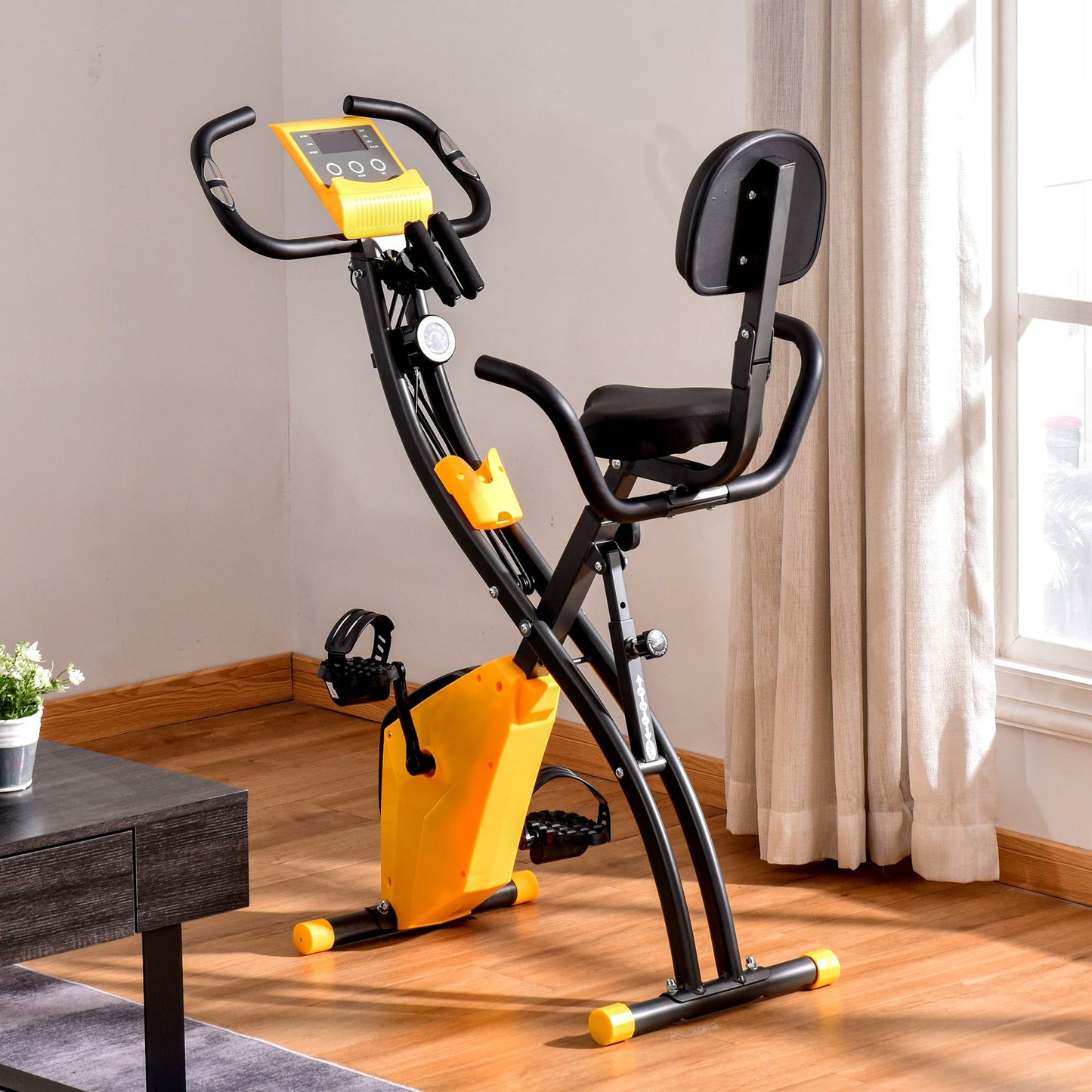 Folding Exercise Bike with 8-Level Magnetic Resistance, Heart Rate Sensor, 2.5kg Flywheel, Yellow