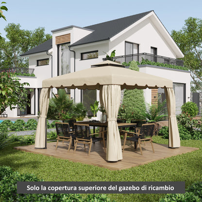 Replacement Canopy for Garden Gazebo 3x3m with 2-Tier Roof in Beige Polyester