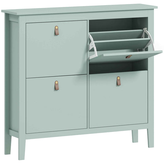 Slim Shoe Rack with 4 Drawers for 20 Pairs of Shoes, Size EU 44, Adjustable Shelves, 105 x 24 x 95.5 cm, Green