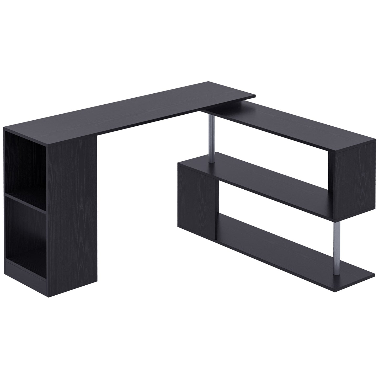 Space-Saving Corner Desk with S-Shaped Shelf, Modern Wooden Desk, 140x120x78 cm, Black