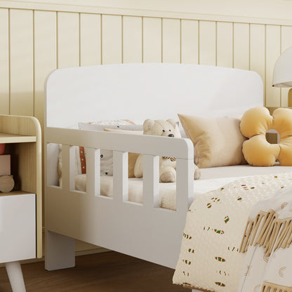 Children's Bed for 3-8 Years Low with Side Rails and Smooth Edges, Made of Wood, 143.5x74.2x54 cm, White