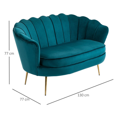 Vintage sofa 2 seats in industrial chic style in green velvet