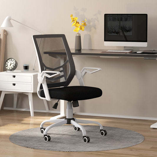 Ergonomic Office Chair with Adjustable Height, in Linen Effect Fabric, 62.5x55x94-104 cm, Black and White