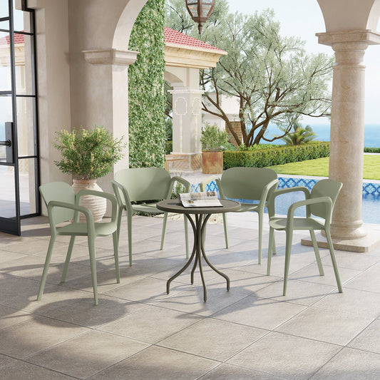Set of 4 Stackable Garden Chairs in PP with Modern Design with Armrests 60x56x75 cm, Green