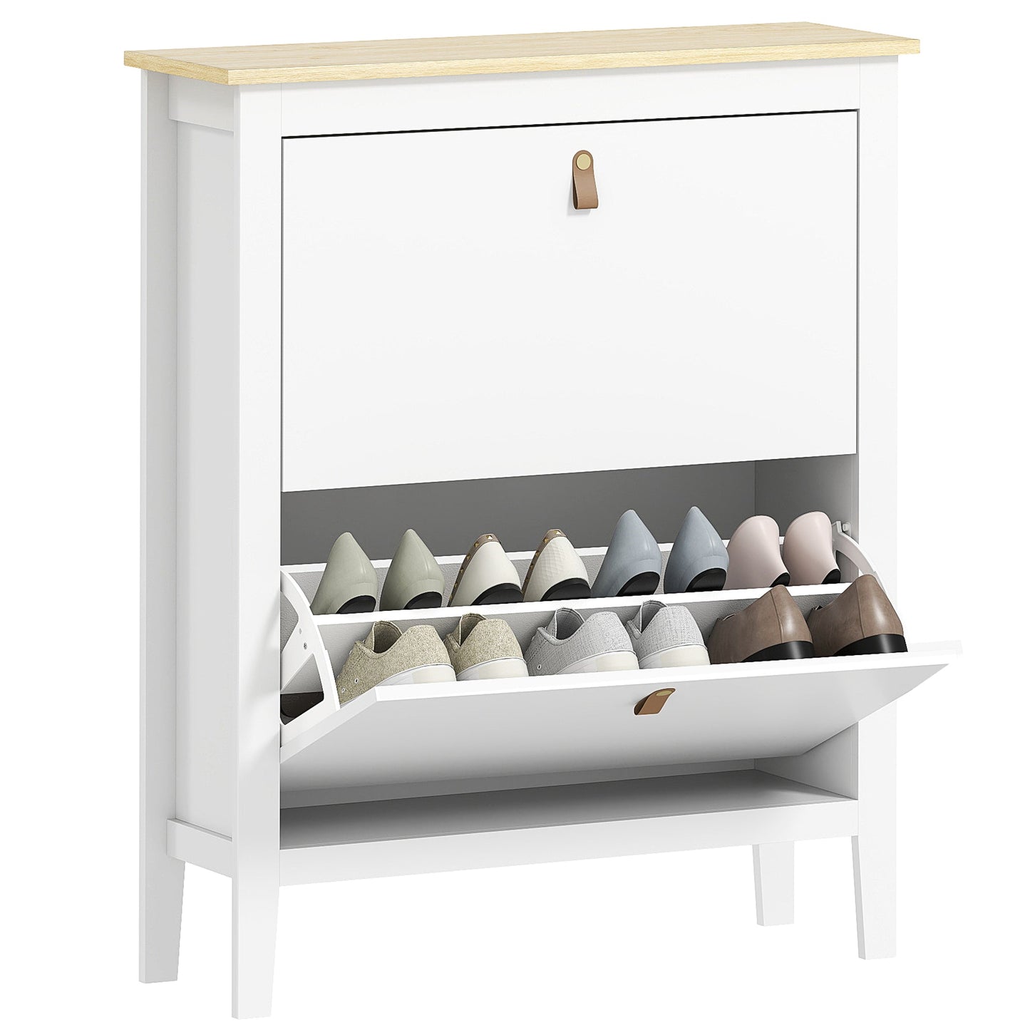 Slim Shoe Rack 2 Drawers for 14 Pairs of Shoes Size EU44 and Adjustable Shelves, 80x24x95.5cm, White