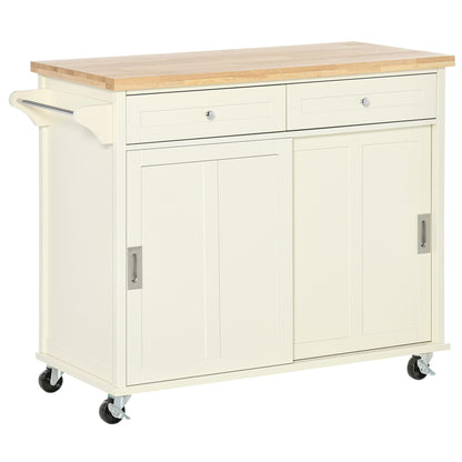 Kitchen Island for Utensils and Accessories with Drawers, Cabinet and Towel Holder, 110x49.5x89.5 cm, Cream White