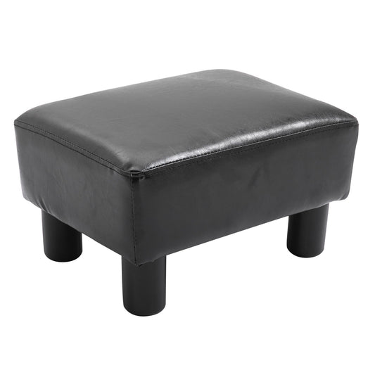 Rectangular Footstool Padded and Covered in Black Faux Leather, Max. 100kg, for Living Room and Entrance, 40x30x24 cm