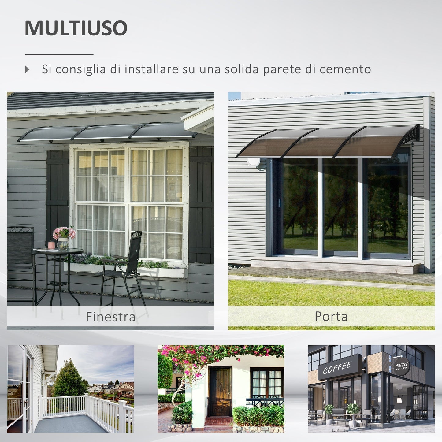 Outdoor Canopy for Windows and Doors, in Polycarbonate and Aluminum, 303x100x26cm - Brown