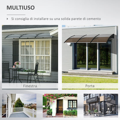 Outdoor Canopy for Windows and Doors, in Polycarbonate and Aluminum, 303x100x26cm - Brown