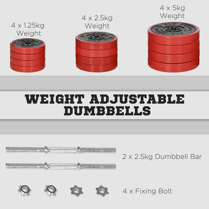 40kg Rubber Coated Metal and Iron Sand Dumbbell Set, 45x26x26cm, Red