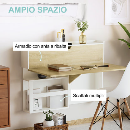 Folding Wall Mounted Desk Space Saving with Shelves for Home and Office, Chipboard, 100x18x74 cm