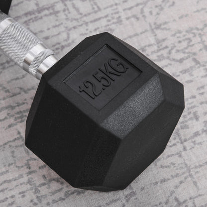 12.5kg Hex Single Dumbbell with Non-Slip Knurled Grip, Black