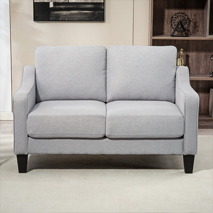 Modern and Space-Saving 2-Seater Sofa in Linen Effect Fabric, 136x77x86 cm;, Light Grey