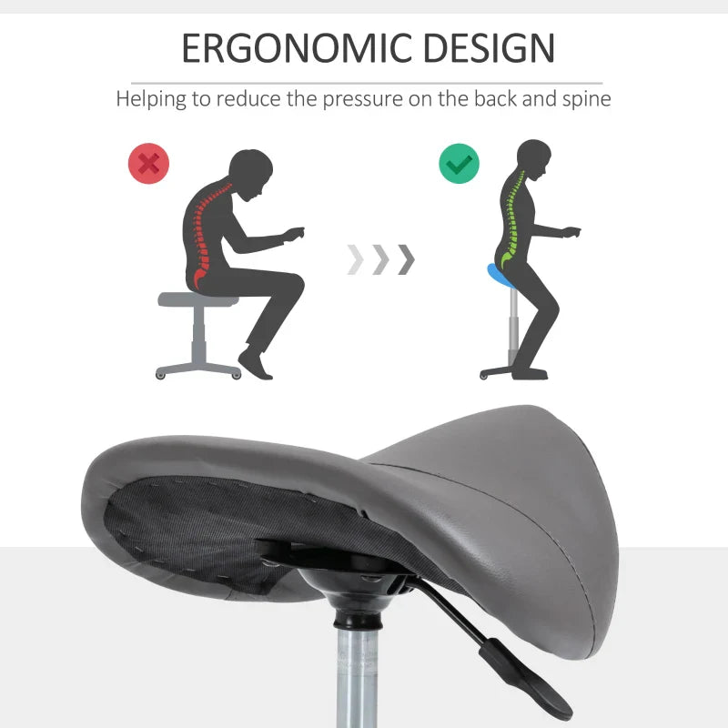 Saddle Stool with Wheels and Adjustable Height for Hairdressing and Tattoo Shops, 52x53x49-61cm Grey