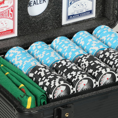 Poker Set with 600 Chips, Cards & Mat in Black Case