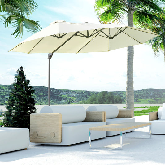 Double Umbrella in Steel and Polyester Anti-UV Waterproof, 440x270x250cm, Beige