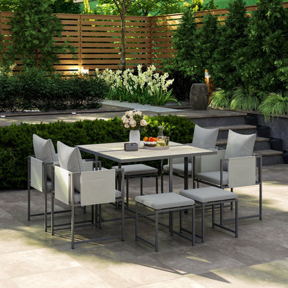 Garden Furniture Set with Dining Table, 4 Outdoor Chairs and 4 Footstools, Grey