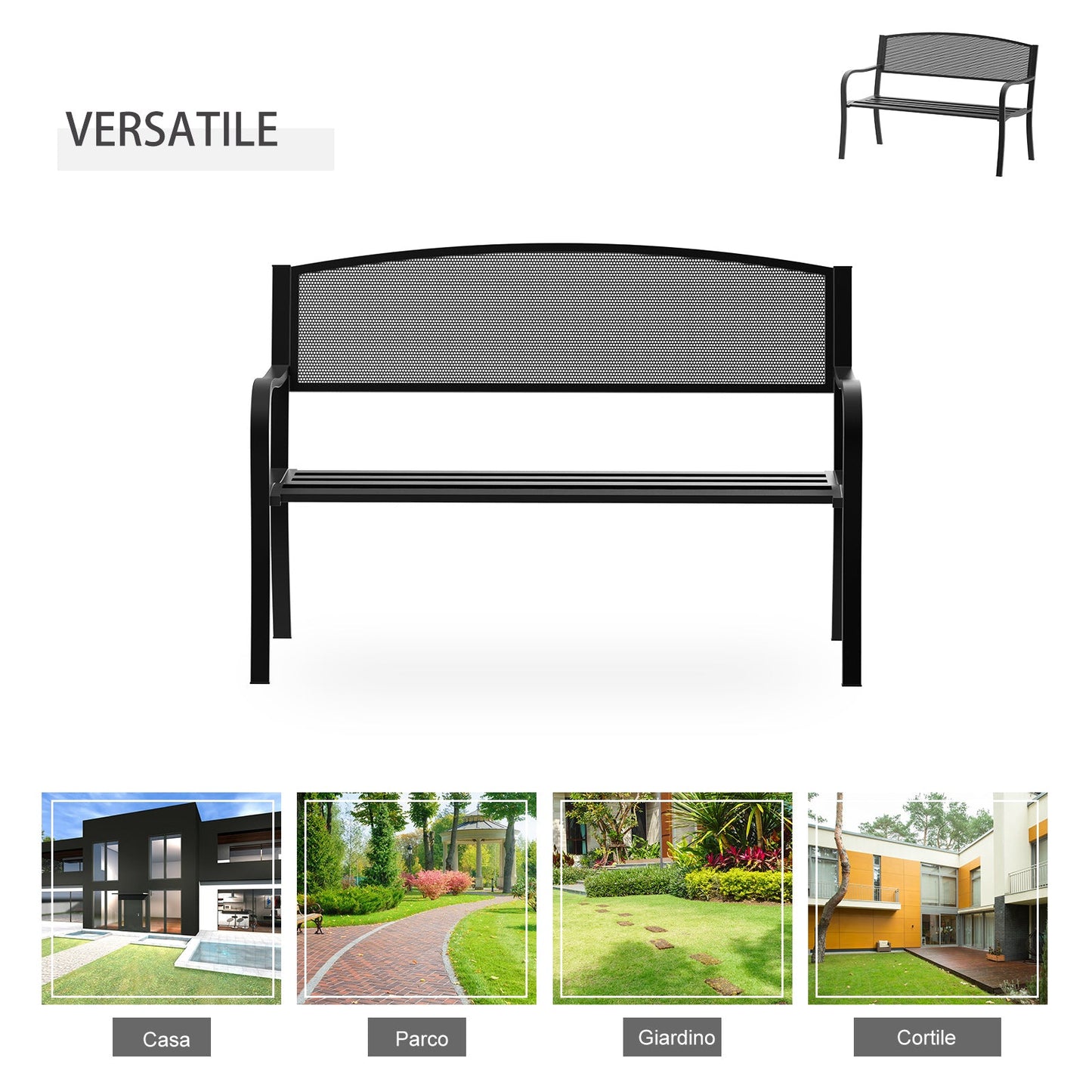 Outdoor Bench Garden Bench Max 240kg Metal 127 × 60 × 85cm Black