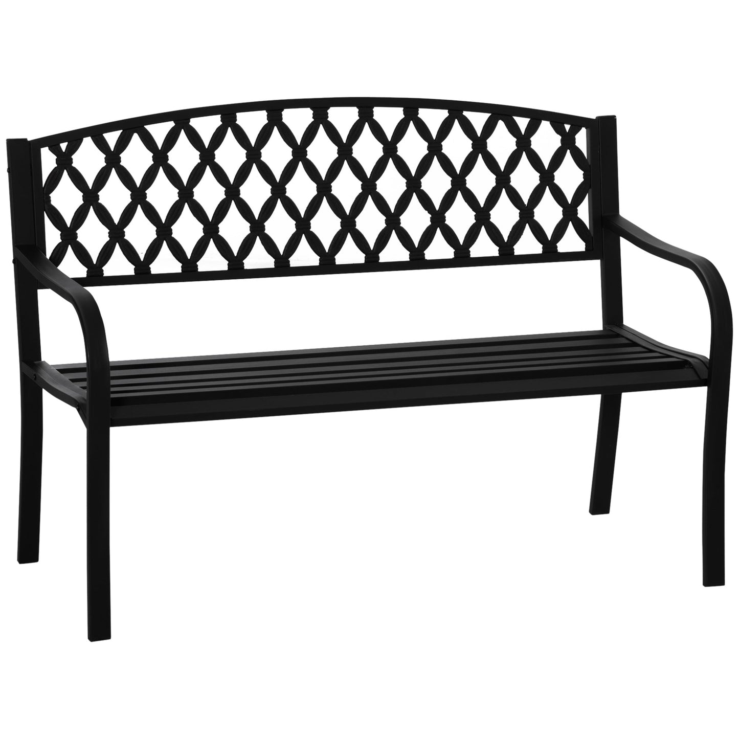 2-Seater Outdoor Bench with Armrests in Steel and Cast Iron, 128x58.5x89cm, Black