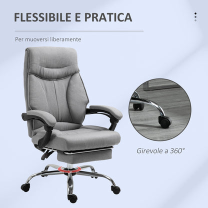 Ergonomic Swivel Office Chair, Desk Chair with Wheels, Retractable Footrest and 135° Reclining, Adjustable Height, Grey