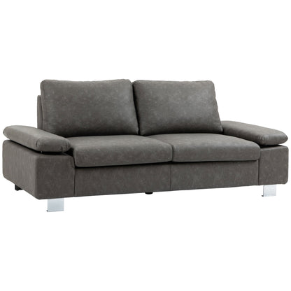 2 Seater Reclining Sofa with Adjustable Armrests, PU, Wood and Metal, 200x88x86 cm, Grey