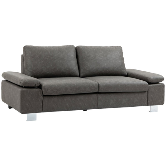 2 Seater Reclining Sofa with Adjustable Armrests, PU, Wood and Metal, 200x88x86 cm, Grey