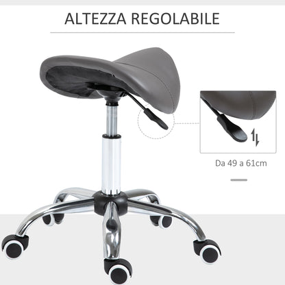 Saddle Stool with Wheels and Adjustable Height for Hairdressing and Tattoo Shops, 52x53x49-61cm Grey