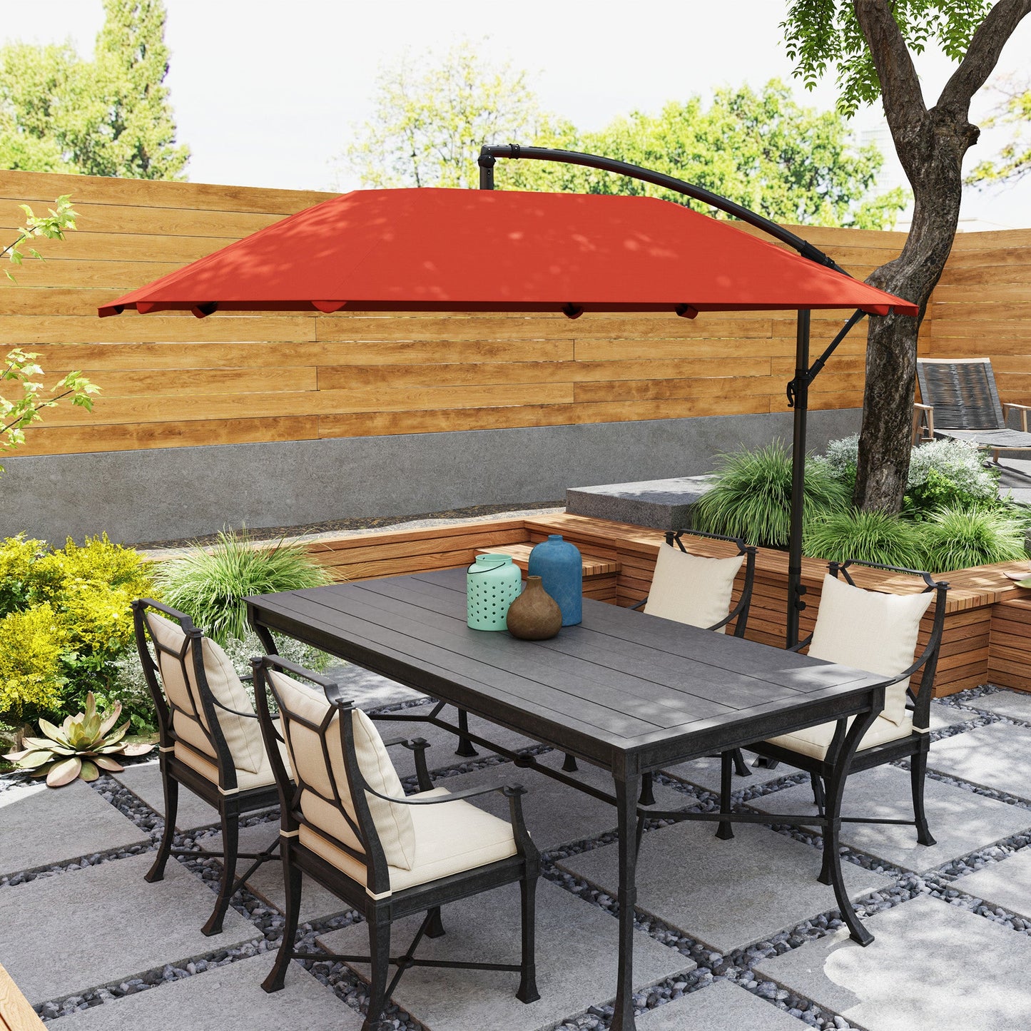 Cantilever Umbrella with Adjustable Cover and Cross Base, in Metal and Polyester, 260x304x245 cm, Bordeaux