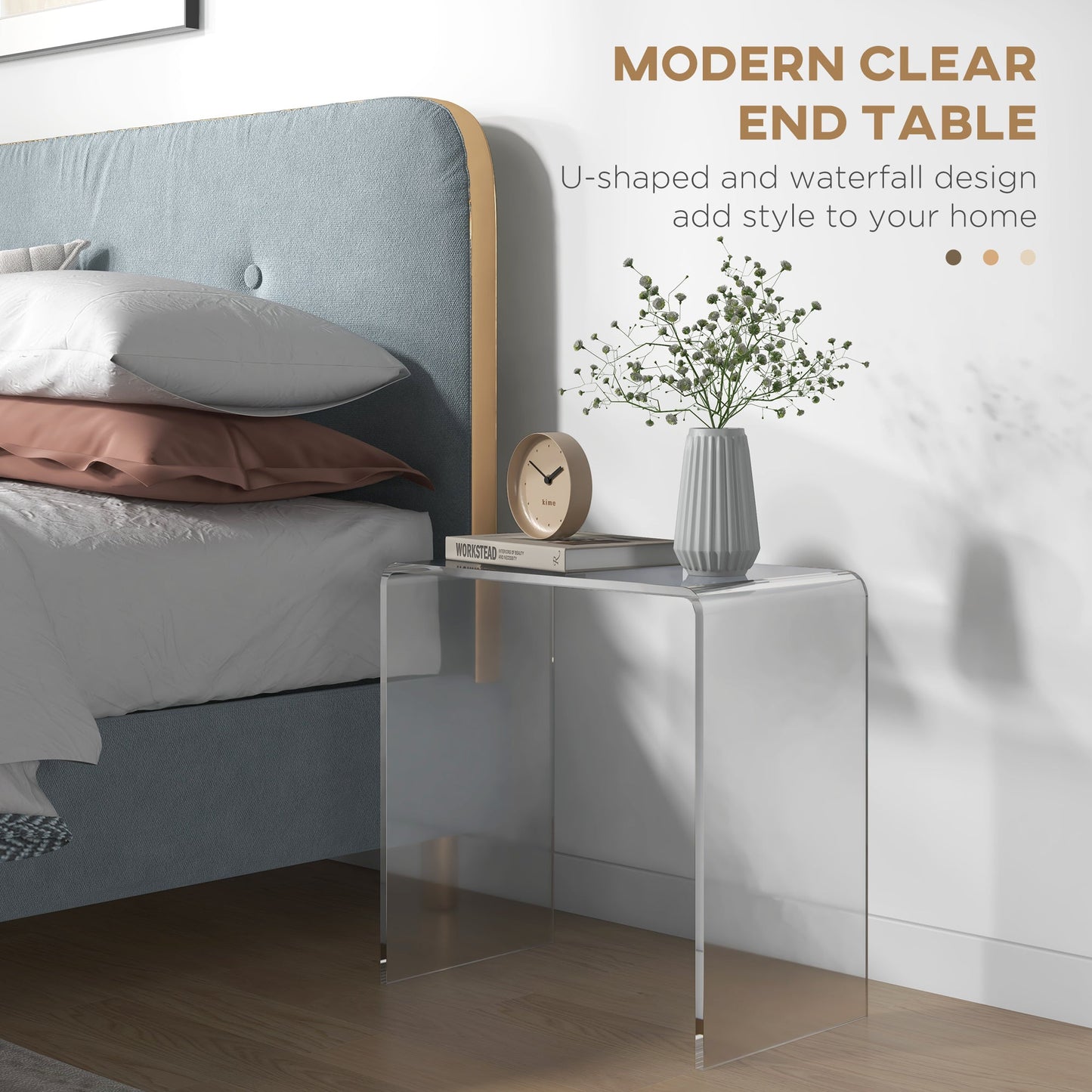 Living room coffee table in UC with smooth edges and rounded corners, 53.5x30.5x53.5 cm, transparent