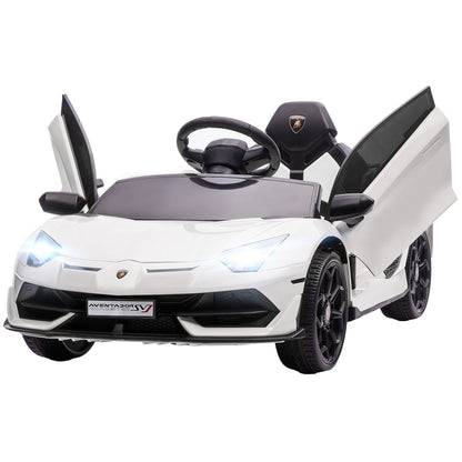 12V Electric Ride-On Toy Car for Kids with Lamborghini License, Horn and Remote Control, 107.5x63x42 cm, White