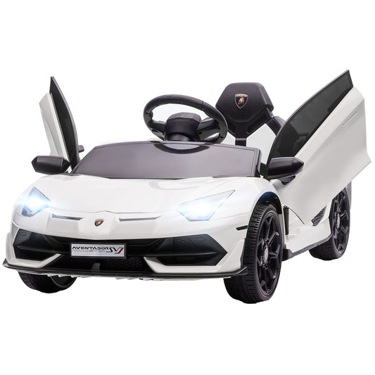 12V Electric Ride-On Toy Car for Kids with Lamborghini License, Horn and Remote Control, 107.5x63x42 cm, White
