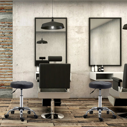 Professional Adjustable Salon Stool with Wheels – Black PU Leather Seat