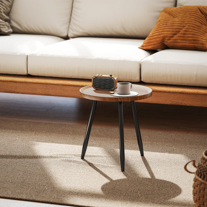Round Coffee Table with Raised Edge and 3 Legs, in Wood and Steel, Ø40x39 cm, Black and Wood Color