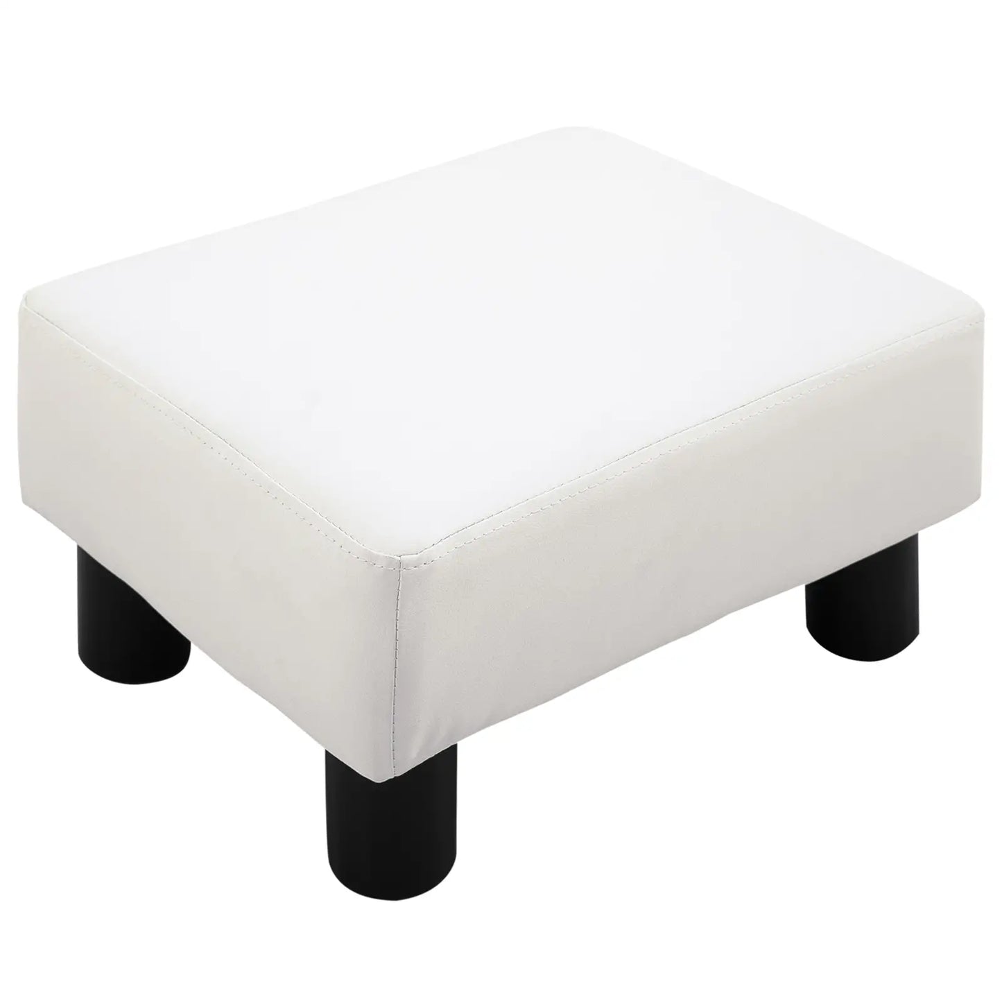 Rectangular Footstool Padded and Covered in White Faux Leather, for Living Room and Entrance, 40x30x24 cm
