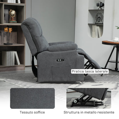 Lift Chair with Footrest, in Linen Effect Fabric, 84x96x100 cm, Dark Grey