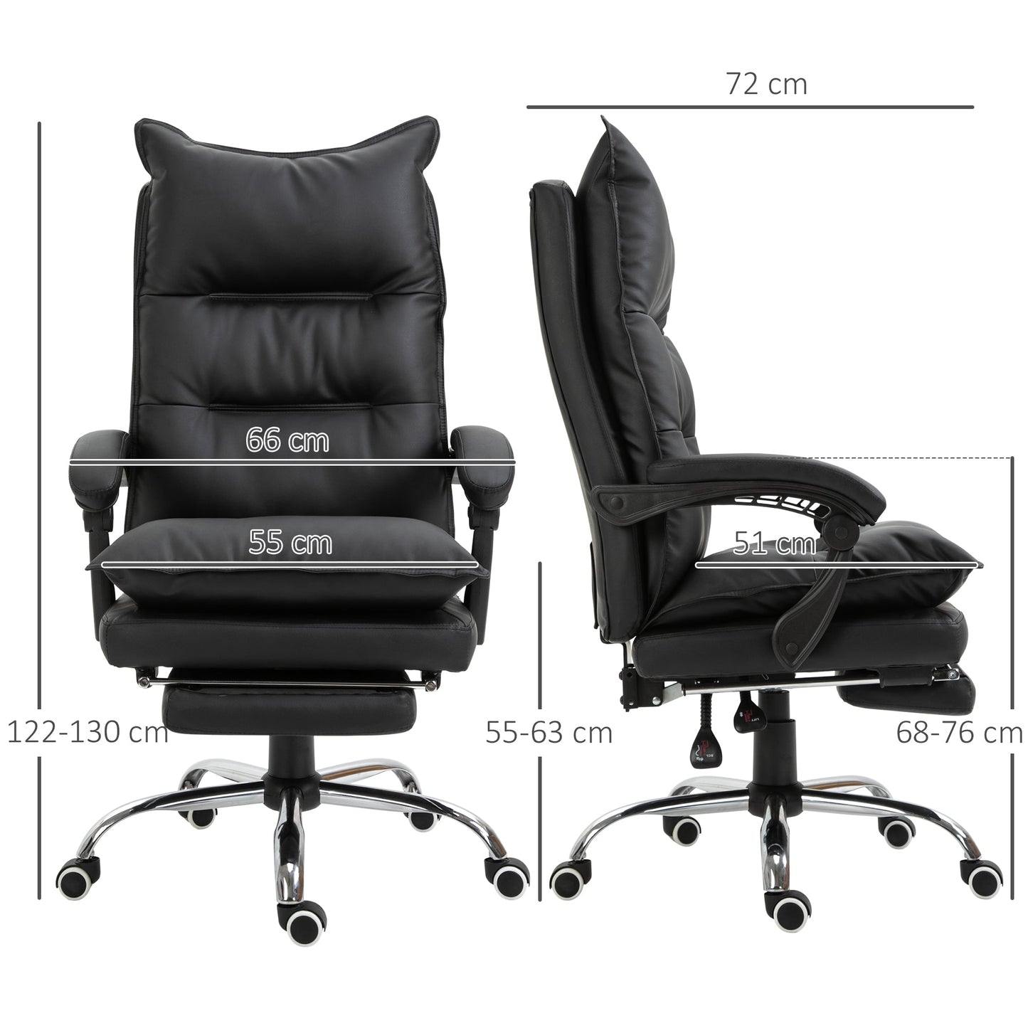 Black Faux Leather Office Chair, Height-Adjustable Executive Chair with 155° Reclining High Back and Footrest