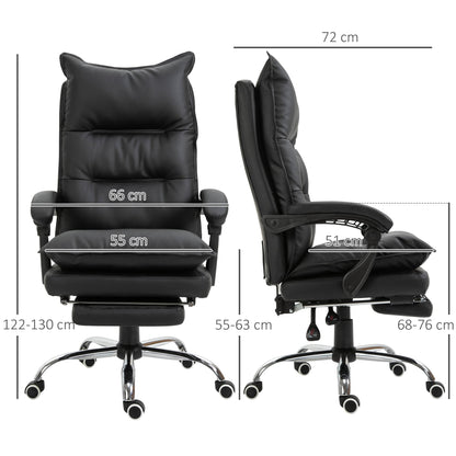 Black Faux Leather Office Chair, Height-Adjustable Executive Chair with 155° Reclining High Back and Footrest