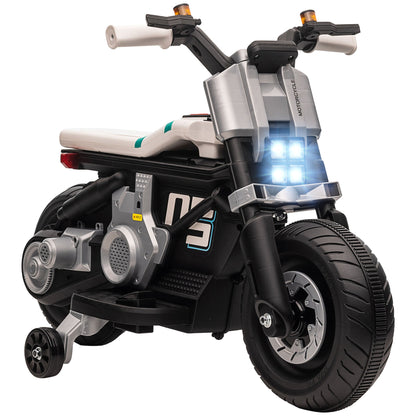 Electric Motorcycle for Children 3-5 Years in PP and Metal with Wheels, Horn and Music, 86x44x58 cm, White and Black