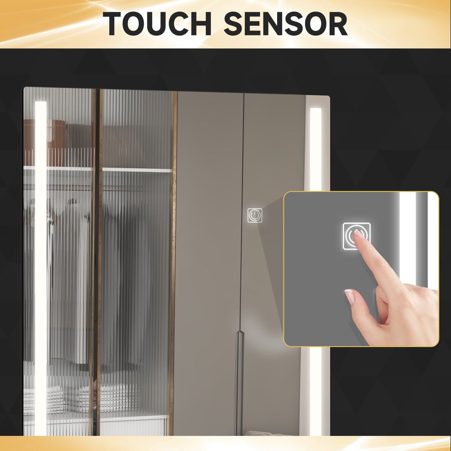 Rectangular Wall Mirror with Adjustable LED Lights and Touch Switch, 40x120cm